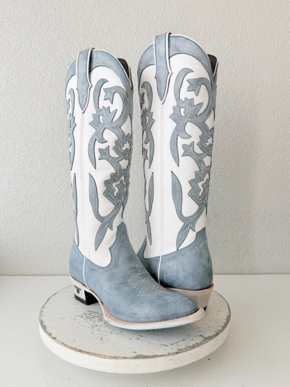 Lane JENESIS Knee High White Blue Cowboy Boots Womens 7.5 Western Cowgirl Tall
